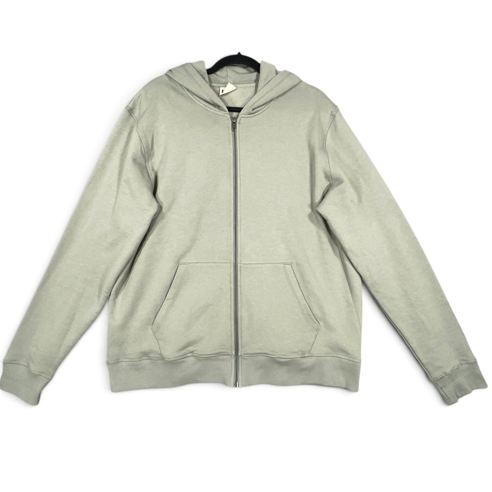 Pact Organic Brushed Fleece Zip Hoodie Mens Large Sage Green Cotton Athleisure
